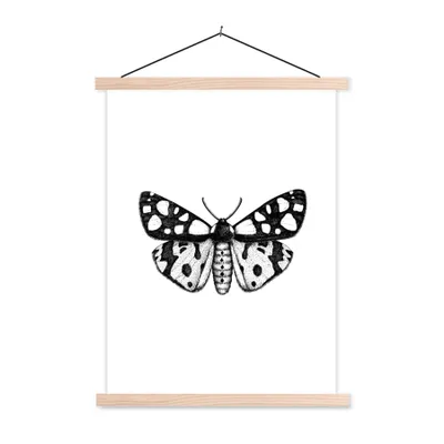 Produktbild von MuchoWow® Textilposter Schmetterling - Vintage - Schwarz und weiß 60x80 cm mit holzfarbenen Rahmen - Wandbild