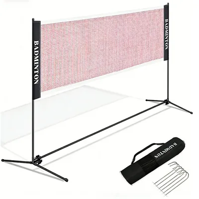 Image de Filet de badminton Izrielar 3,1 m Filet de volley-ball Polypropylène Structure galvanisée réglable en hauteur 85-155 cm Portable avec sac de transport Intérieur et extérieur