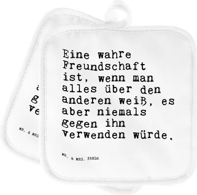 Produktbild von Mr. & Mrs. Panda Topfuntersetzer Eine wahre Freundschaft ist,... - Weiß - Geschenk, Topflappenset, Sprüche, Spruch Weisheiten Zitate Lustig Weisheit Worte, topfhalter