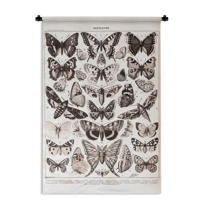Produktbild von MuchoWow® Wandteppich Wandbehang Tiere - Schmetterling - Schwarz - Weiß 90x135 cm Tapisserie Dekoration Wandtuch - Baumwolle - Wandskulptur