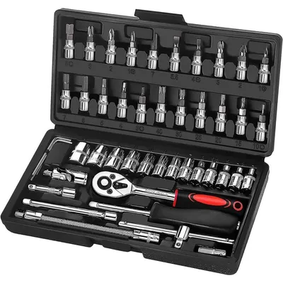 Produktbild von Ratschenkasten 46-teilig 1/4" Chrom-Vanadium-Stahl für Auto & Fahrrad