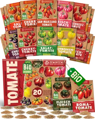 Produktbild von ZenGreens® Bio Tomatensamen Set 20 Sorten – samenfestes Saatgut für Garten