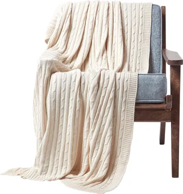 Produktbild von HOMESCAPES Baumwolldecke mit Zopfmuster, beige, 130 x 170 cm