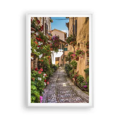 Produktbild von Gerahmtes Poster - Weißer Rahmen - Path Blumen Haus Hof - 70x100 cm - Wand Bild - Wanddeko - Wandbilder - Kunstposter - Wandposter - Bilderrahmen - Bilder - Kunstdruck - Wandbild - P2WPA70x100-3183