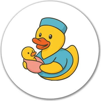 Produktbild von Huuraa Aufkleber Quietscheente Hebamme Comic Gummiente 10cm rund Sticker Geschenkidee