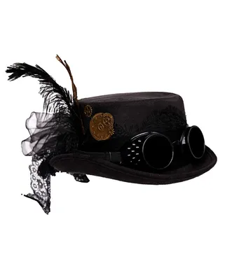 Produktbild von Schwarzer Steampunk Hut mit Schweißerbrille als Kostüm Accessoire
