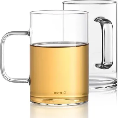 Immagine prodotto di Set di 2 tazze in vetro - 453 ml - fondo piatto e spesso - tazza grande trasparente con manico per bevande come il cappuccino, il latte e il succo di caffè espresso
