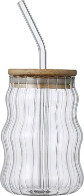 Produktbild von Strohhalmglas - Tasse - vertikale Welle - 500ML - 13 x 7.5 x 7 cm