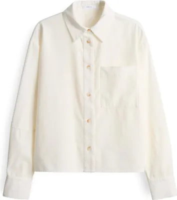 Produktbild von Opus Damen Bluse im Shirtjacken-Stil mit Kragen, Knopfleiste und Brusttasche, Cremefarben