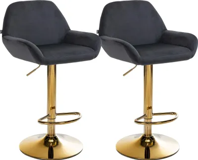 Produktbild von 2er Set Barhocker BIKEL - Samt Schwarz 51x52x89 cm Gold | Barstuhl Höhenverstellbar Mit Lehne Drehbar Tresenhocker Tresenstuhl Kneipenhocker
