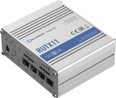 Immagine prodotto di Router industriale 4G LTE Cat6 DualSIM | RUTX11 | 802.11ac | 867 Mbit/s | 10/100/1000 Mbit/s | Porte LAN Ethernet (RJ-45) 4 | Supporto di rete No | MU-MiMO Sì | 4G | Tipo di antenna 2xSMA per LTE, 2xRP-SMA