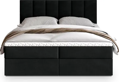 Produktbild von Masseno Boxspringbett MERIL K 140x200 cm Komplett-Set mit Bonell Matratze und Topper, Polsterbett mit Bettkästen -Schwarz, KRONOS 07