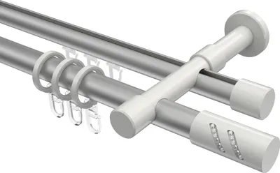 Produktbild von Interdeco Rundrohr-Innenlaufstange / Gardinenstange (Kombination) Silbergrau / Weiß, Typ Prestige Zoena (Glitzerzylinder), 20 mm Ø 2-läufig, 540 cm