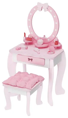 Produktbild von Playtive Schminktisch Kosmetiktisch Mädchen Hocker Spiegel Holz inkl. Zubehör