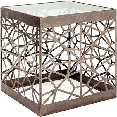 Produktbild von Bronskleurige Art Deco-Bijzettafel aus Metall mit Sicherheitsglas
