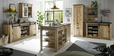 Produktbild von Küche mit Kochinsel "Stove" in Used Wood Küchenschrank Set 7-teilig