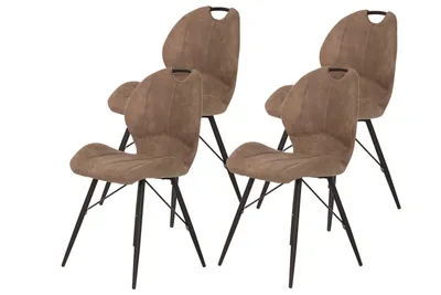 Produktbild von 4er Set Esszimmerstuhl Kate – Bezug Vintage Schlamm- Metallgestell Rundrohr Schwarz – Bügelgriff am Rücken - 120kg belastbar