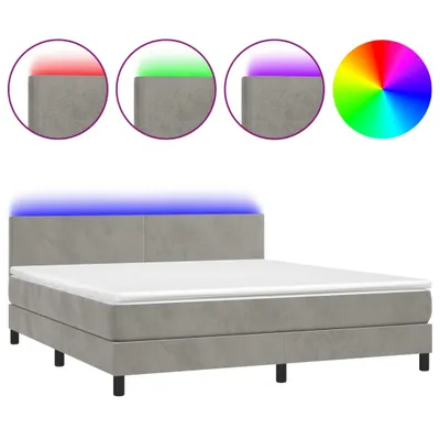 Immagine prodotto di vidaXL Letto a molle con materasso e LED grigio chiaro 160x200 cm in velluto
