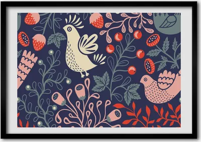 Produktbild von Bild - Bilder - Bilderrahmen - 70 cm x 50 cm - MDF-Rahmen, Wandkunst Hens Eule Pflanze