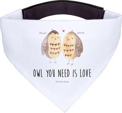 Produktbild von Mr. & Mrs. Panda Dreieckstuch Eulen Liebe - Weiß - Geschenk, Hundehalstuch, Hochzeitsspruch, Halstuch Hund, Bandana, Hunde, Eule, Hochzeit Spruch, Für, Owl