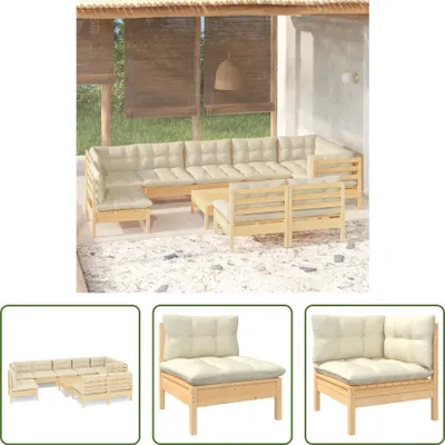 Produktbild von The Living Store 10-tlg. Garten-Lounge-Set mit Creme Kissen Massivholz Kiefer