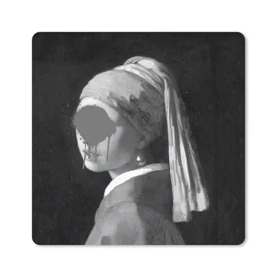 Produktbild von MuchoWow® Mauspad Mousepad Das Mädchen mit dem Perlenohrring - Johannes Vermeer - Schwarz und weiß 20x20 cm - Mousepads - Maus Mat - Pad - Mausunterlage - Desk Mat - Bureauartikeln