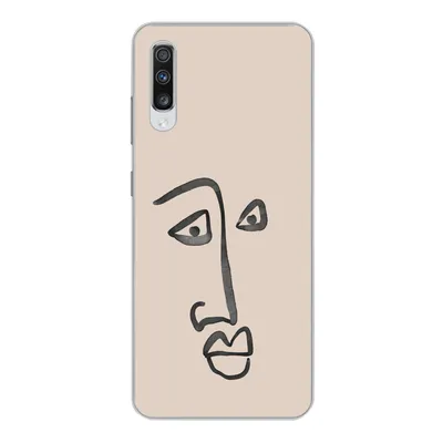 Produktbild von MuchoWow® Handyhülle Schutzhülle Hülle für Samsung Galaxy A70 Gesicht - Rosa - Strichzeichnung Silikon Softcase Handy Hülle - Schutzhaube