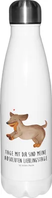 Produktbild von Mr. & Mrs. Panda Wasserflasche Hund Dackel - Weiß - Geschenk, Thermos, Trinkflasche, Happy Dog, thermobehälter, Sprüche, Dachshund, trinkflaschen, thermosflaschen