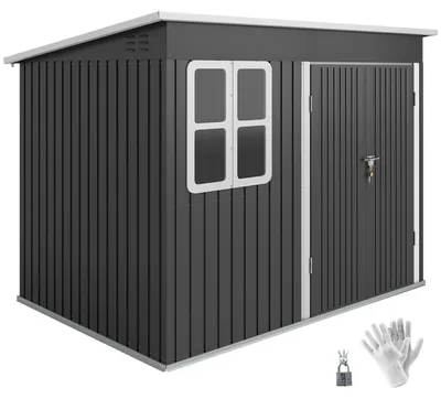 Produktbild von Metallschuppen zur Aufbewahrung von Gartengeräten, mit Fenster, breite Tür, 260 x 177 x 190 cm, Dunkelgrau, mit Beleuchtung