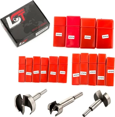 Produktbild von 15tlg Forstnerbohrer Set 10-50mm Astlochbohrer Topfbohrer Scharnierlochbohrer