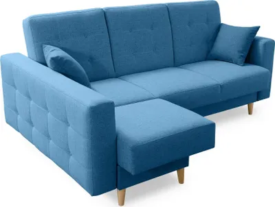 Produktbild von Robin Hilton Ecksofa mit Schlaffunktion Bettkasten 2 Kissen Sofa L-Form Schlafsofa Freistehende Eckcouch Schlafcouch Wohnzimmermöbel Wohnlandschaft Blau