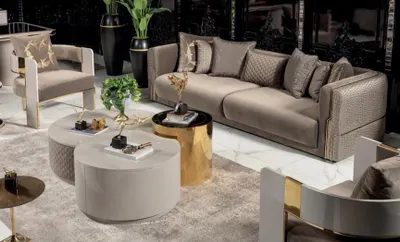 Produktbild von 3tlg Sofa Sessel Couchtisch Wohnzimmer Einfarbig Design Moderne Stoff Luxus Neu