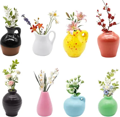 Produktbild von Kühlschrankmagnet Set 8 Stück, 3D Kunstharz Vase, für Küche, Dekoration mit Blumen