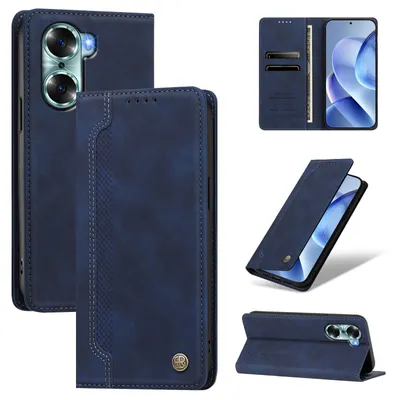 Image de Étui pour Honor 60, type portefeuille en cuirPolyuréthaneavec compartiments pour cartes et support intégré, couleur bleu foncé