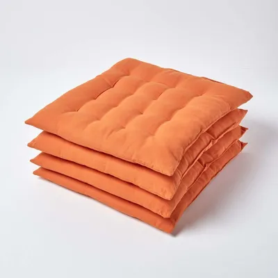 Produktbild von HOMESCAPES 4er Set Stuhlkissen 40x40 cm Terracotta-orange-Sitzkissen Outdoor/Indoor mit Baumwollbezug, Sitzpolster waschbar