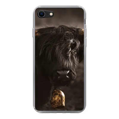 Produktbild von MuchoWow® Handyhülle Schutzhülle Hülle für iPhone SE 2020 Schottischer Highlander - Fell - Schwarz Silikon Softcase Handy Hülle - Kartenbesitzer