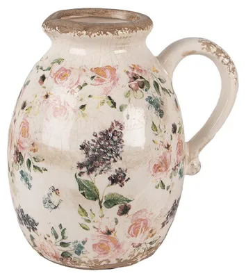 Produktbild von Clayre & Eef Dekorative Kanne 17x13x18 cm Beige Rosa Keramik Blumen
