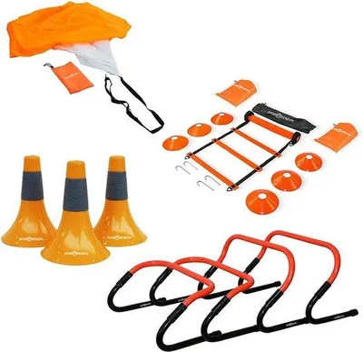 Produktbild von Koordinationstraining Set mit Koordinationsleiter, Sprintparachute und Markierungshütchen