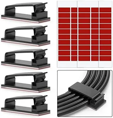 Produktbild von 50 Kabelclips, selbstklebend (3M), Kabelorganizer, selbstklebender Kabelmanagement-Clip, Kabelhalter für den Schreibtisch, Organizer für TV-Ladekabel