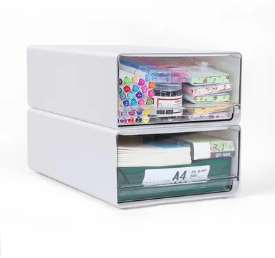 Schreibtisch-Organizer mit 2 Schubladen, A4, Kunststoff, weiß