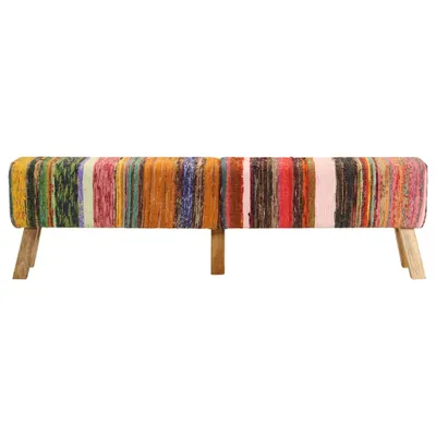 Image de Banc vidaXL multicolore 160 cm, tissu Chindi et bois de manguier massif