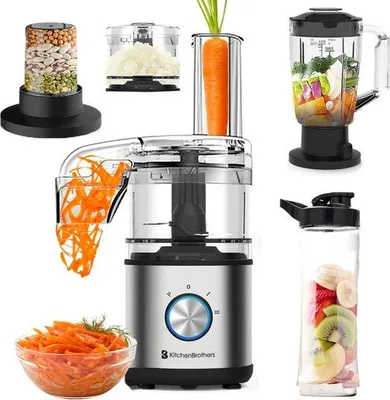 Produktbild von KitchenBrothers Küchenmaschine - 5-in-1 Multifunktionales Modell - Zerkleinerer - Gemüseschneider - 0,5L - Küchenmaschine - Zwiebelschneider - Edelstahl