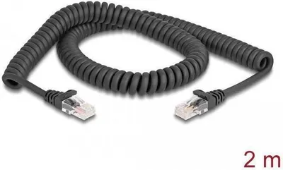 Produktbild von DeLOCK RJ45 Spiralkabel Stecker zu Stecker Cat.5e 2 m schwarz, 2 m, Cat5e, RJ-45, RJ-45, Schwarz