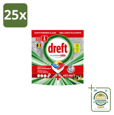 Produktbild von 25 x Dreft Platinum Plus All-in-One Geschirrspültabs Lemon - 186 g - Vorratspackung - 25 Stücke