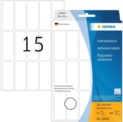 Produktbild von Vielzwecketikett 20x50mm ablösbar weiß VE=10x360 Etiketten