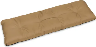 A beige bench cushion on a white background.