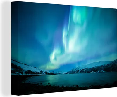 Produktbild von OneMillionCanvasses® - Leinwandbilder - 140x90 cm, Nordlicht über dem See, Wandbilder Kunstdruck Wanddekoration
