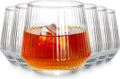 Produktbild von Vilde | Whiskygläser Set - 350 ml - 6 Stück - Transparent - Geriffeltes Glas - Spülmaschinenfest