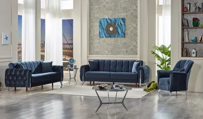 Produktbild von Blau Sofa Komplett 3+3+1 Sitzer PolsterWohnzimmer Polstermöbel Textil