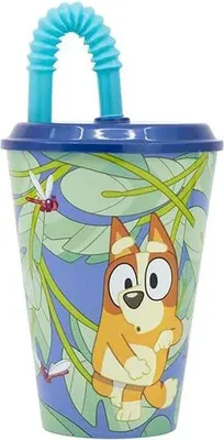 Obrázek produktu pro Roztomilý dětský kelímek na vodu 430 ml - Modrý kelímek na vodu s brčkem